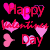 Animated Valentine's Day icon with pink hearts and red text 'Happy Valentines Day' on black background, showing subtle color variations across frames.