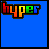 Six 49x49 pixel buddy icons arranged in a contact sheet, each displaying the word 'hyper' with rainbow gradient text on solid colored backgrounds of varying hues.