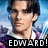 Pixelated portrait of a person with dark hair against blue sky background, wearing purple and white clothing, with bold text reading EDWARD! at bottom.