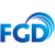 Blue pixelated text 'FGD' with a curved blue line above the 'G', set against white background.