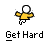 Four animated frames of a pixelated stick figure in yellow shirt and white pants running with arms outstretched, each labeled "Get Hard" below.
