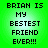 Green background with pixelated black text reading "BRIAN IS MY BESTEST FRIEND EVER!!!" in two identical vertical