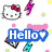 Pixelated Hello Kitty-themed buddy icons with text overlays and color variations in a