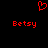Red pixelated heart symbol above two instances of the name 'Betsy' in red text on a black background.