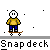 Pixelated character in yellow shirt and blue pants performing skateboard tricks on gray background with green obstacles, repeated text "Snapdeck" below.