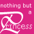 A 4x4 contact sheet of a pink animated icon showing sequential text changes and color shifts in 'princess' across multiple frames, with white stylized lettering on solid background.