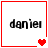 Four red-bordered white squares display the name 'daniel' with varying heart symbols below each square.