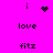 Pixelated icon with bright pink background showing text and symbols in black, including 'i', 'love', 'fitz', a heart symbol, and animated dot patterns.
