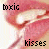 Animated contact sheet of six frames showing a sequence of lips with text overlays, each frame displaying variations in the word 'toxic' and consistent 'kisses' text.