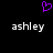 Purple pixelated heart symbol above two identical white text labels reading 'ashley' on a black background.