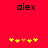 Red background with 'alex' text above two of yellow and orange puzzle pieces, one animated to shift left