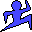Five pixelated human figures in running poses on gray background, colored blue, black, red, yellow, green from top-left to bottom-right.