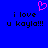 Blue background with black pixelated text reading 'i love u kayla!!!' and a pink heart symbol above the left text block.