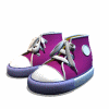 Purple high-top sneakers with white toe caps and gray laces, displayed in a of five and five on a white background