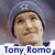 Two side-by-side show a person in a blue knit hat with white star, one has text 'Tony Romo' below the image