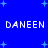 Blue background with light blue plus-shaped stars and repeated white text 'DANEEN' in two