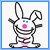 Animated pixel art of a smiling bunny with pink nose and chest, next to blue text reading 'hey. your ugly' above 'please die today'.
