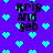 Pixelated icon with purple background and cyan hearts, displaying 'Kris and Seb' text in black block letters with cyan pixel artifacts.