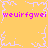 Yellow background with purple pixelated text and branching patterns, static image.