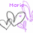 Purple text 'Marie' appears above overlapping heart outlines with purple scribbles on a white background, showing animation changes in heart positions and text visibility.