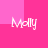 Four identical white 'Molly' text elements arranged in a on a pink background with lighter pink rectangular overlays