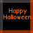 Two side-by-side display 'Happy Halloween' text in orange pixelated font on black backgrounds with orange borders