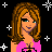 Pixel art contact sheet of a female character in three poses with repeated text, set against black background with white stars.