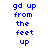 Blue pixelated text 'gd up from the feet up' arranged in a with black and white background sections, animated to cycle through different color combinations