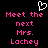 Black background with pink pixelated text reading 'Meet the next Mrs. Lachey' and a white pixelated heart symbol above the text.