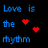 Blue text on black background with red heart symbols scattered throughout, displaying a love-themed message.