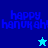 Pixelated blue text 'happy hanukkah!' on split background with star symbols, animated color shift between dark and light blue