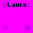 Bright magenta background with four instances of the name 'Laura' in dark blue pixelated text, each surrounded by purple star shapes.