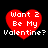 Four red heart-shaped icons with white text reading 'Want 2 Be My Valentine?' on a black background, arranged in a two-by-two