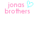 Pixelated text 'jonas brothers' in pink with a cyan heart symbol above the second line on white background.
