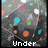 A pixelated image of a dark umbrella with colorful dots, displaying text that changes from 'Under' to 'My' to 'Umbrella'
