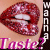 Animated close-up of red lips with glittery texture, showing mouth opening and closing against light skin background.