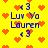 Yellow background with orange pixel hearts and blue text reading "Luv Yo Lauren" and "+3" in a repeating pattern.