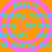 A static image with orange background and pink spiral patterns, displaying repeated cyan text phrases including "BFFL'S" and names like "maddy tatum", "lexy lariss", "annah alexannah".
