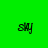 Green background with four purple horizontal bars and black text 'sky' in pixelated font, each bar positioned differently across the frame.