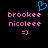 Pixelated image with pink text 'brookee nicoleee =)' and a blue heart symbol above the text on a black background.