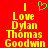 Red background with yellow text reading "I Love Dylan Thomas Goodwin" and a green pixelated heart symbol above the word "Love".
