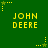 Green background with yellow 'JOHN DEERE' text repeated in a pattern, surrounded by small star and dot animations