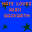 Blue background with orange pixelated text and dark green stars arranged in a pattern