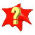 Red star-shaped icon with yellow question mark center, showing multiple variations of the symbol's orientation and background shape across frames.