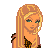 Pixel art contact sheet showing three frames of an animated icon featuring a blonde cartoon woman in country-style attire with visible text elements.