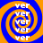 Four identical spiral patterns with alternating blue and orange rings, each containing repeated white text "ver" in a pixelated font.