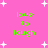 Pink background with white starbursts and green text reading 'love to laugh' repeated in four positions.