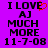 Purple background with black text reading 'I LOVE AJ MUCH MORE 11-7-08' and a red heart symbol replacing the 'O' in 'LOVE' on the left side.