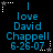 Blue text on black background with white star and dot patterns, displaying 'love David Chappell 6-26-07' in two