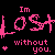 Pixelated pink text on black background reads "Im lost without you." with a white plus sign and small pink star.